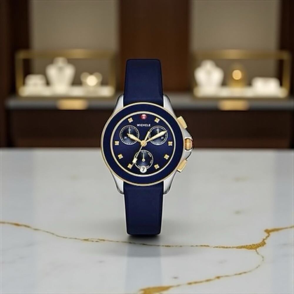 Michele Cape Swiss Chronograph Navy Blue Dial Watch